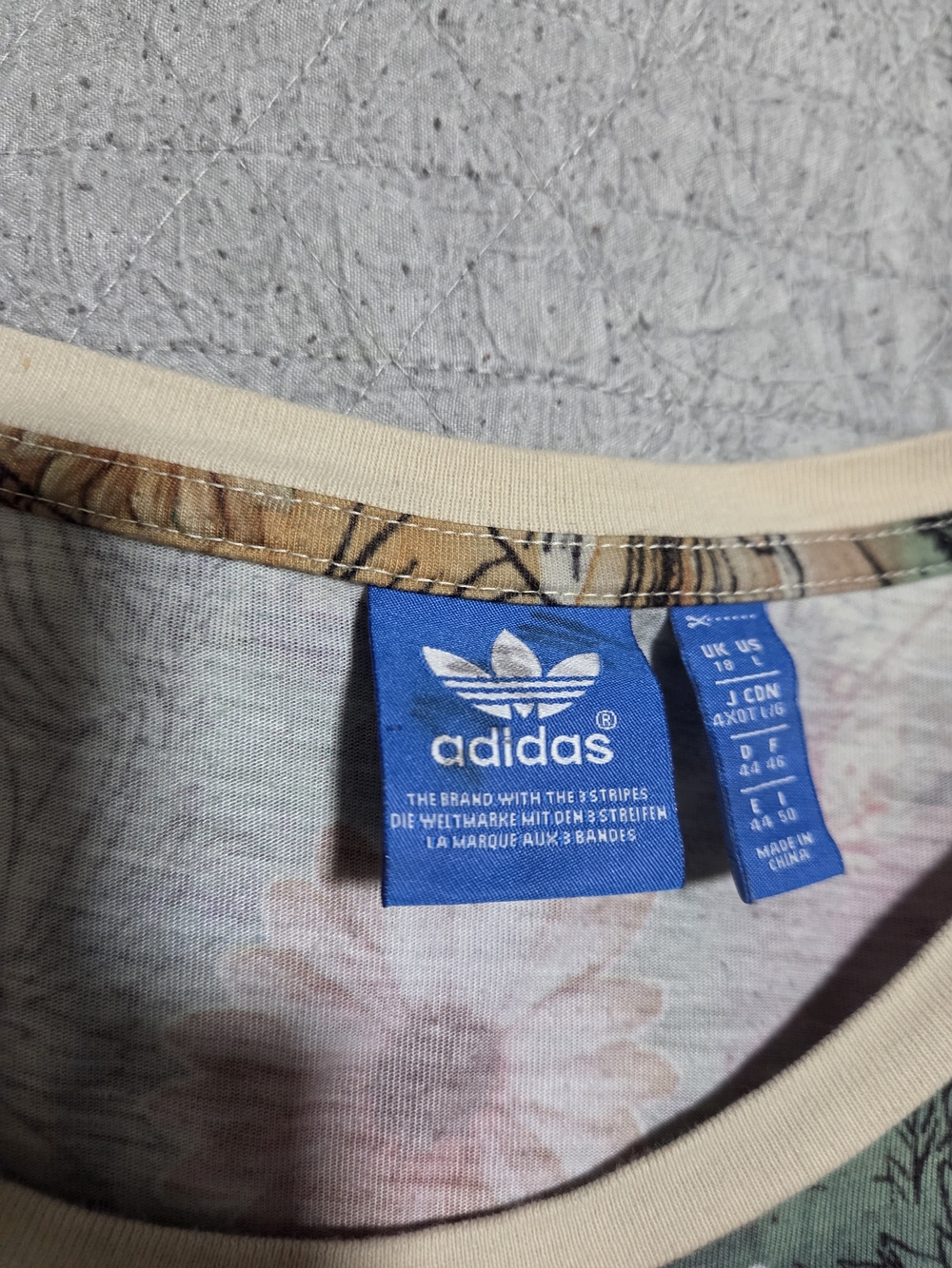 womens large adidas Multicolor Floral Tee with Black Trefoil Logo - Picture 3 of 6